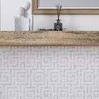 Pale blue and white marble Greek key pattern mosaic tile