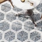 Santorini Blue Spoke Hexagon Marble Mosaic Tile | Tile Club