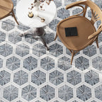 Santorini Blue Spoke Hexagon Marble Mosaic Tile | Tile Club