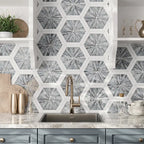 Santorini Blue Spoke Hexagon Marble Mosaic Tile | Tile Club