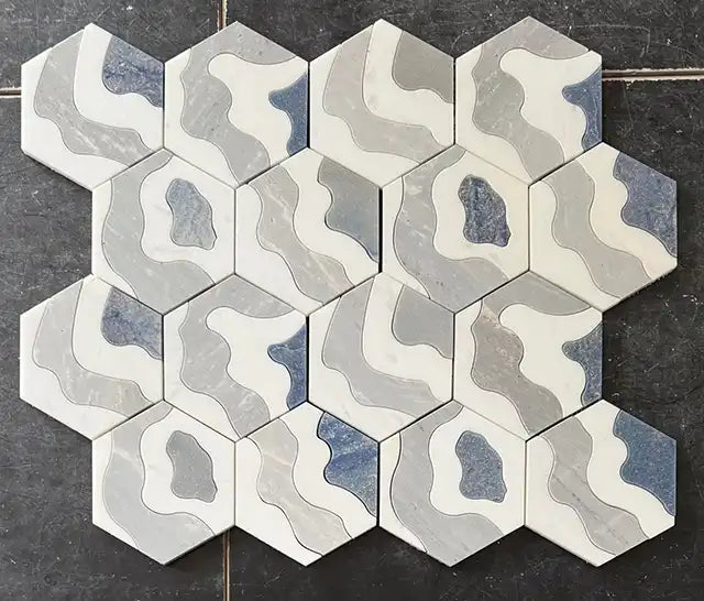 Santorini Blue Wave Marble Mosaic Tile | Tile Club