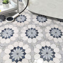 Santorini Blue & White Floral Marble Mosaic Tile Floor
