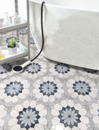 Santorini Blue & White Floral Marble Mosaic Tile | Tile Club