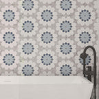 Santorini Blue & White Floral Marble Mosaic Tile | Tile Club