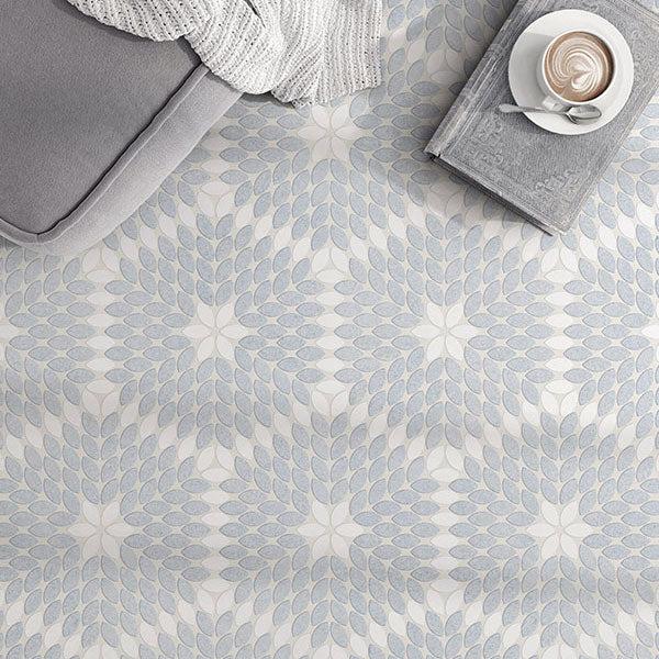 Santorini Blue & White Petals Marble Mosaic Tile