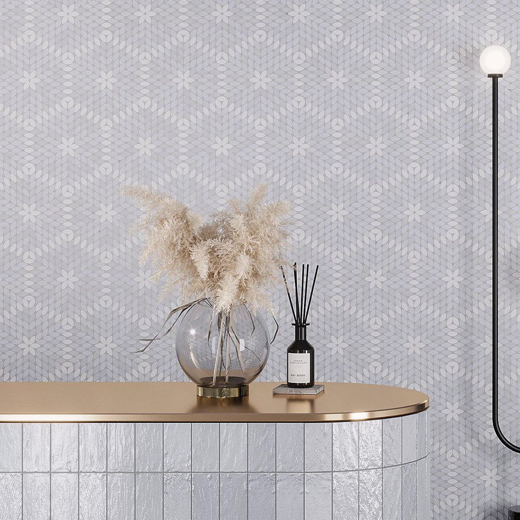 Santorini Blue & White Petals Marble Mosaic Tile Marble Mosaic Tile | Tile Club