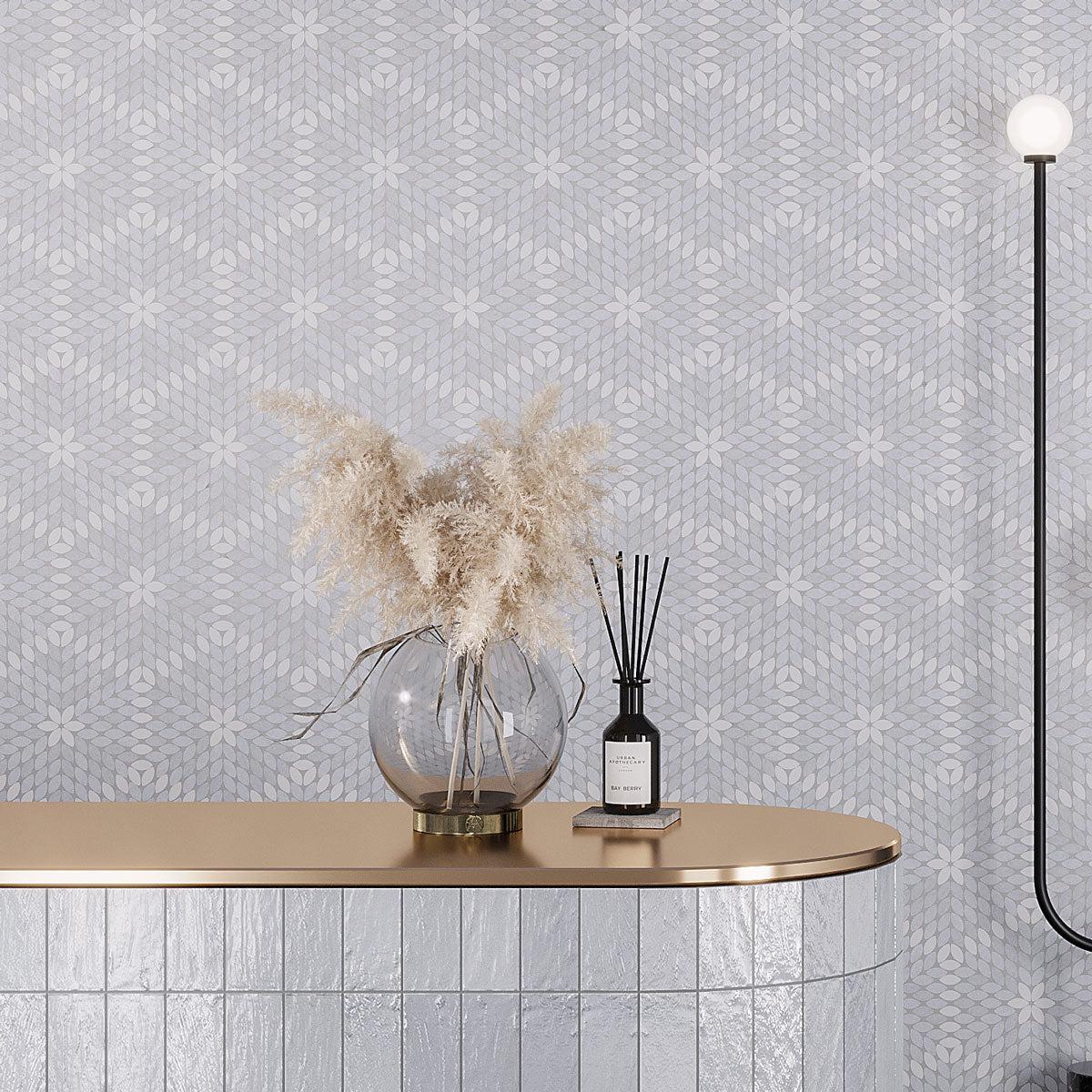 Santorini Blue & White Petals Marble Mosaic Tile Marble Mosaic Tile | Tile Club