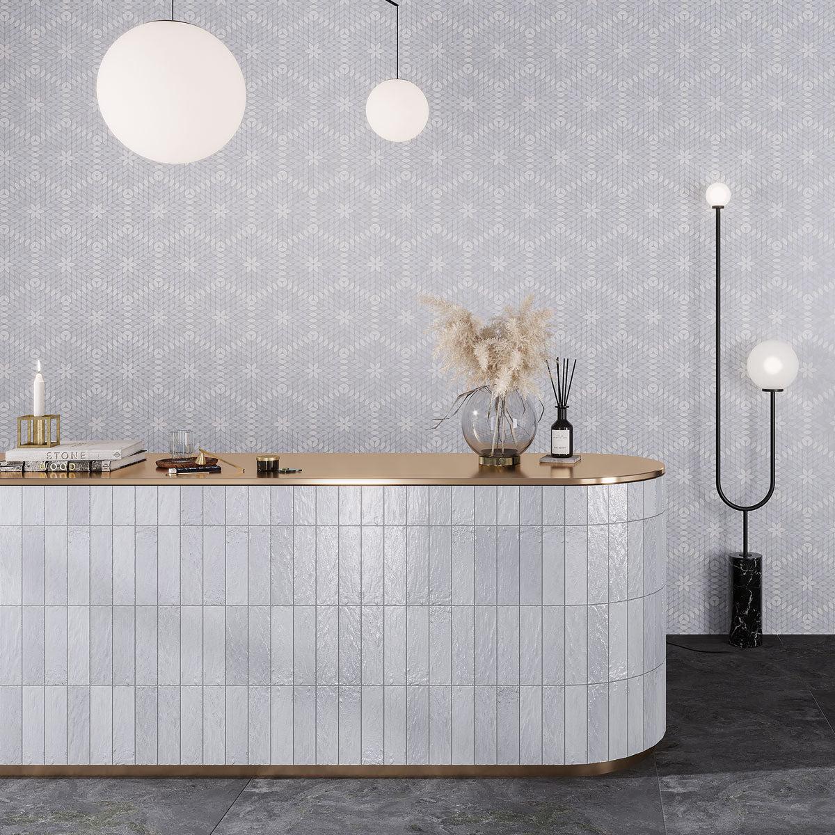 Santorini Blue & White Petals Marble Mosaic Tile Marble Mosaic Tile | Tile Club