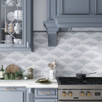 Santorini Blue & White Wave Marble Mosaic Tile | Tile Club