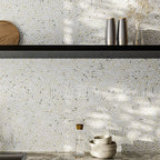 Santorini Calacatta Gold Swirled Petals Marble Mosaic Tile