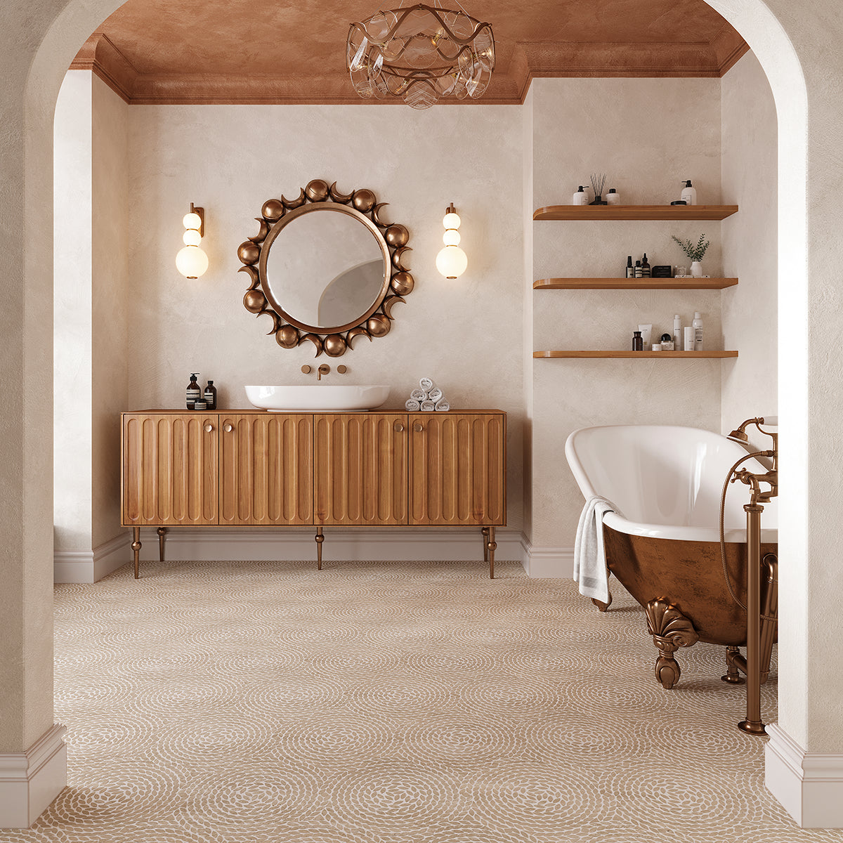 Santorini Crema Marfil Swirled Petals Marble Mosaic Tile | Tile Club