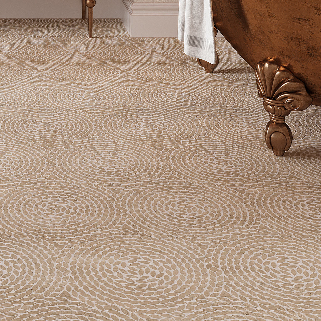 Santorini Crema Marfil Swirled Petals Marble Mosaic Tile | Tile Club