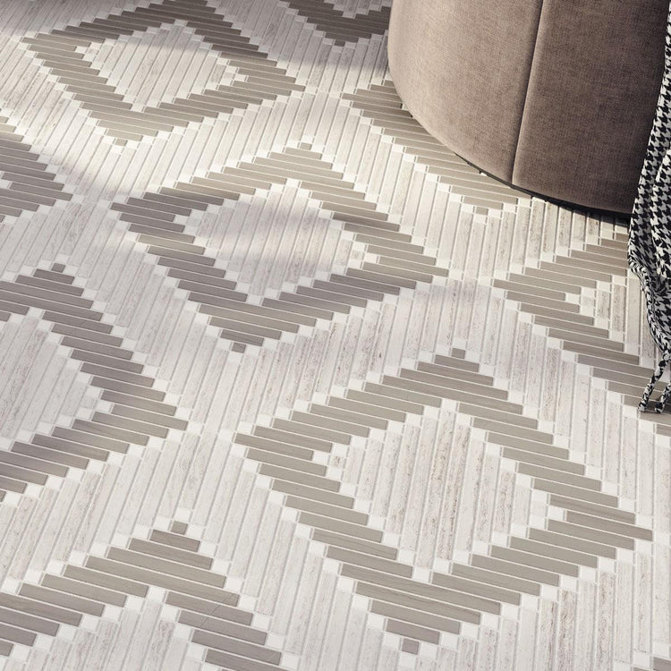Santorini Geometric Wood Look Marble Mosaic Tile | Tile Club