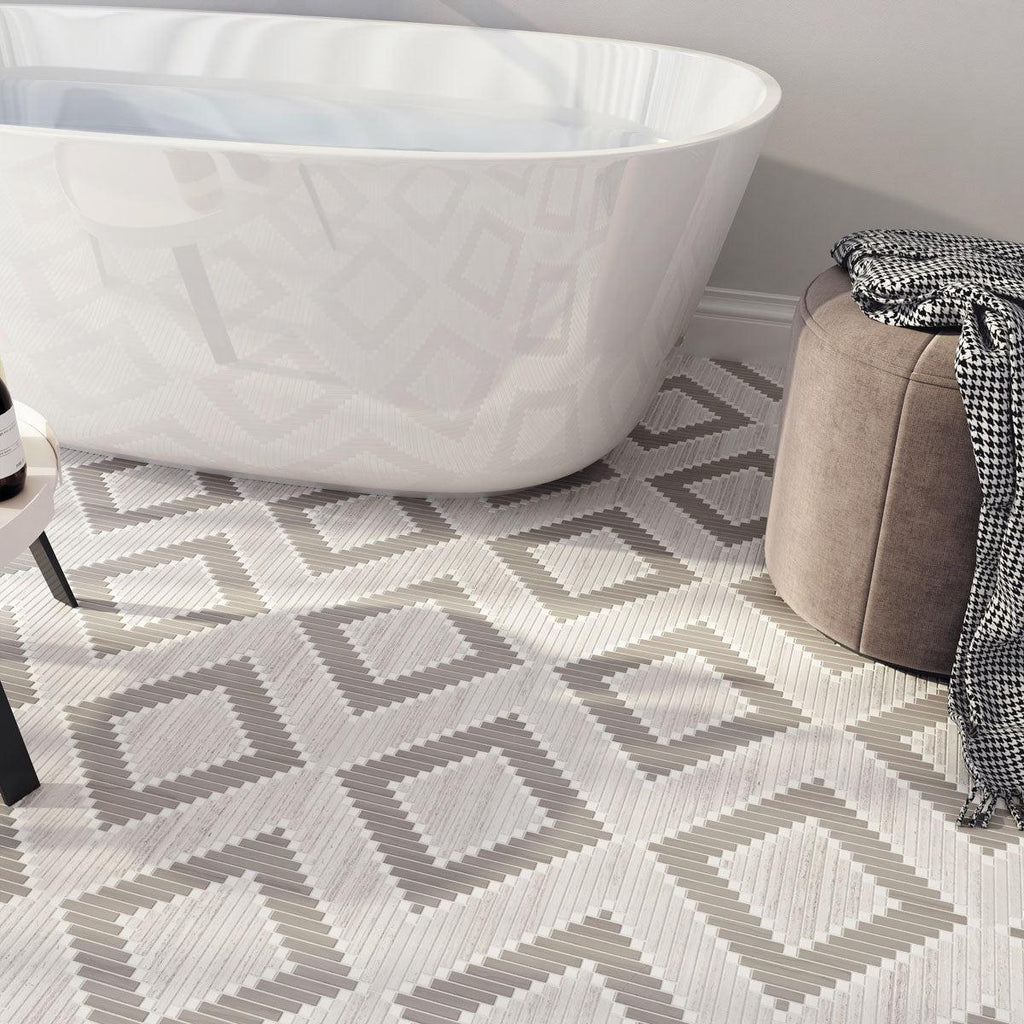 Santorini Geometric Wood Look Marble Mosaic Tile | Tile Club