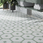 Santorini Green & White Petals Marble Mosaic Tile