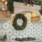 Santorini Green & White Petals Marble Mosaic Tile | Tile Club