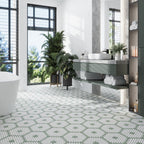 Santorini Green & White Petals Marble Mosaic Tile | Tile Club
