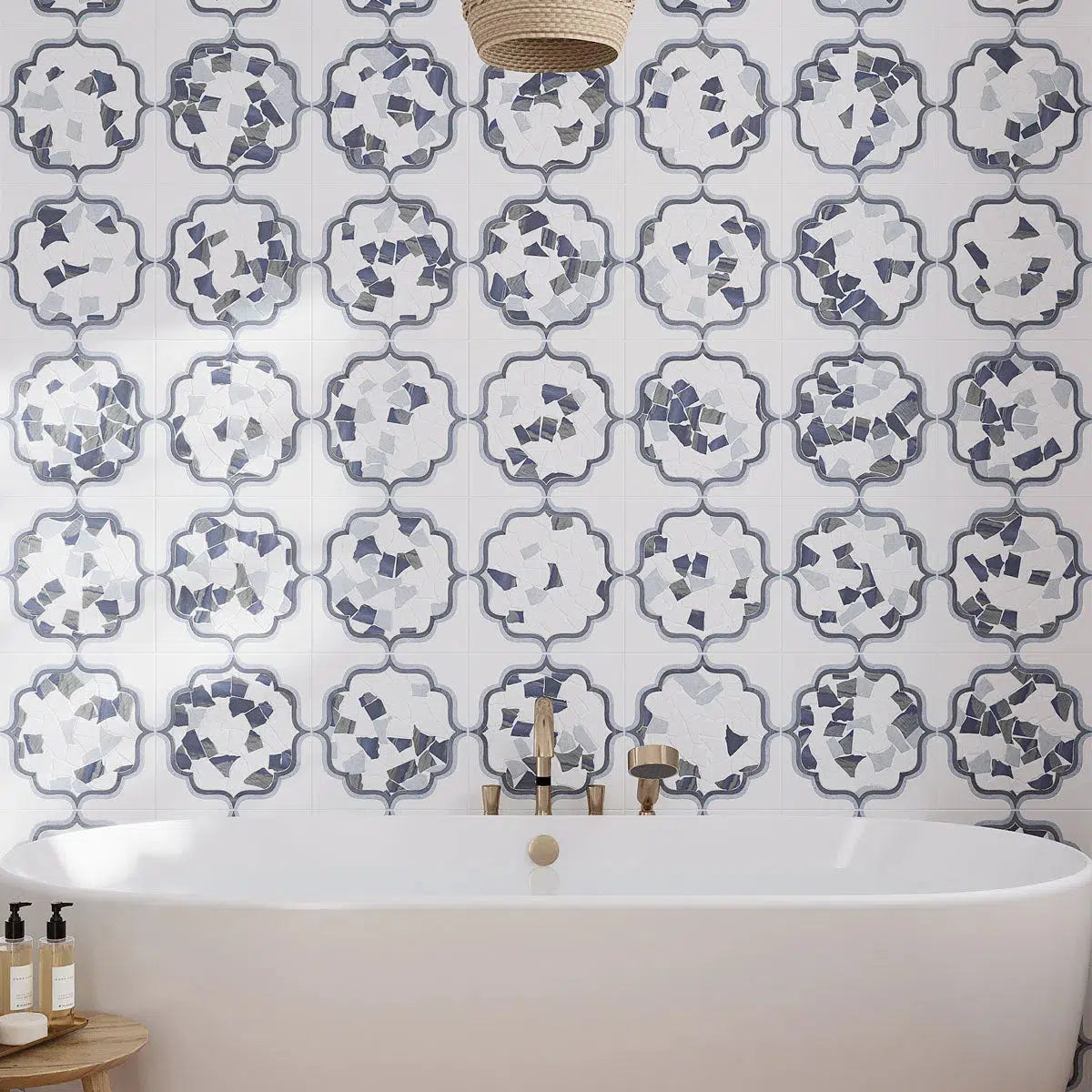 Santorini Medallion Blue Mosaic Bathroom Accent Wall Tile