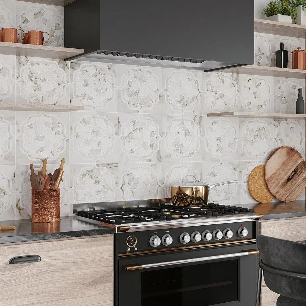 Santorini Medallion White Marble Mosaic Tile | Tile Club