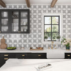 Santorini Retro Star White and Black Marble Mosaic Tile | Tile Club