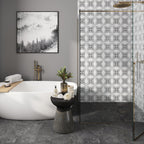 Santorini Retro Star White and Black Marble Mosaic Tile | Tile Club