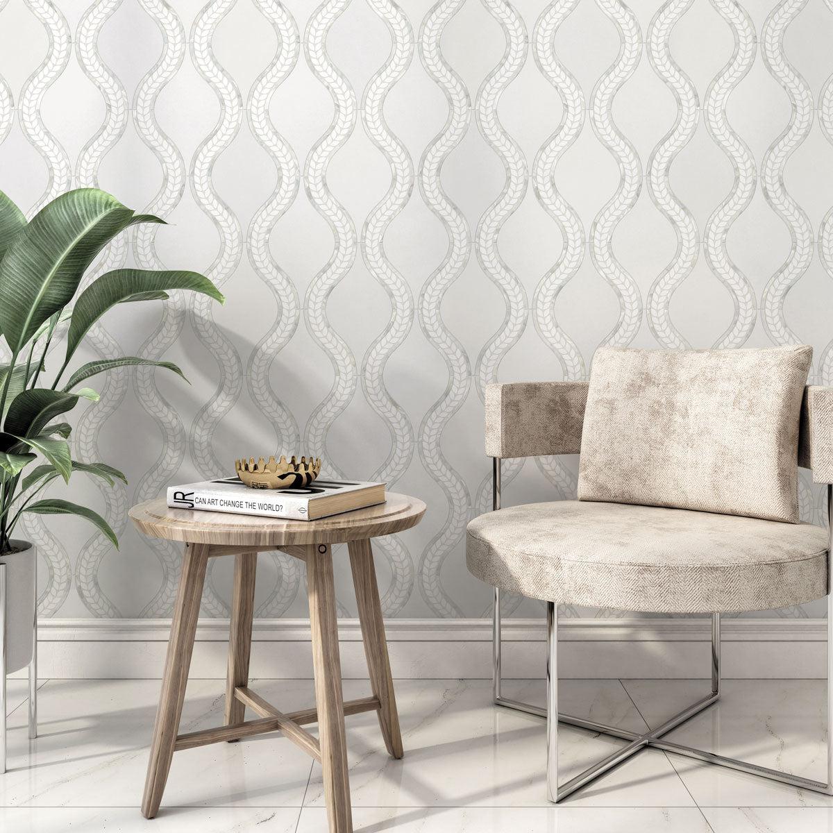 White marble and shell accent wall tile