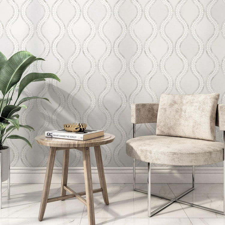 White marble and shell accent wall tile