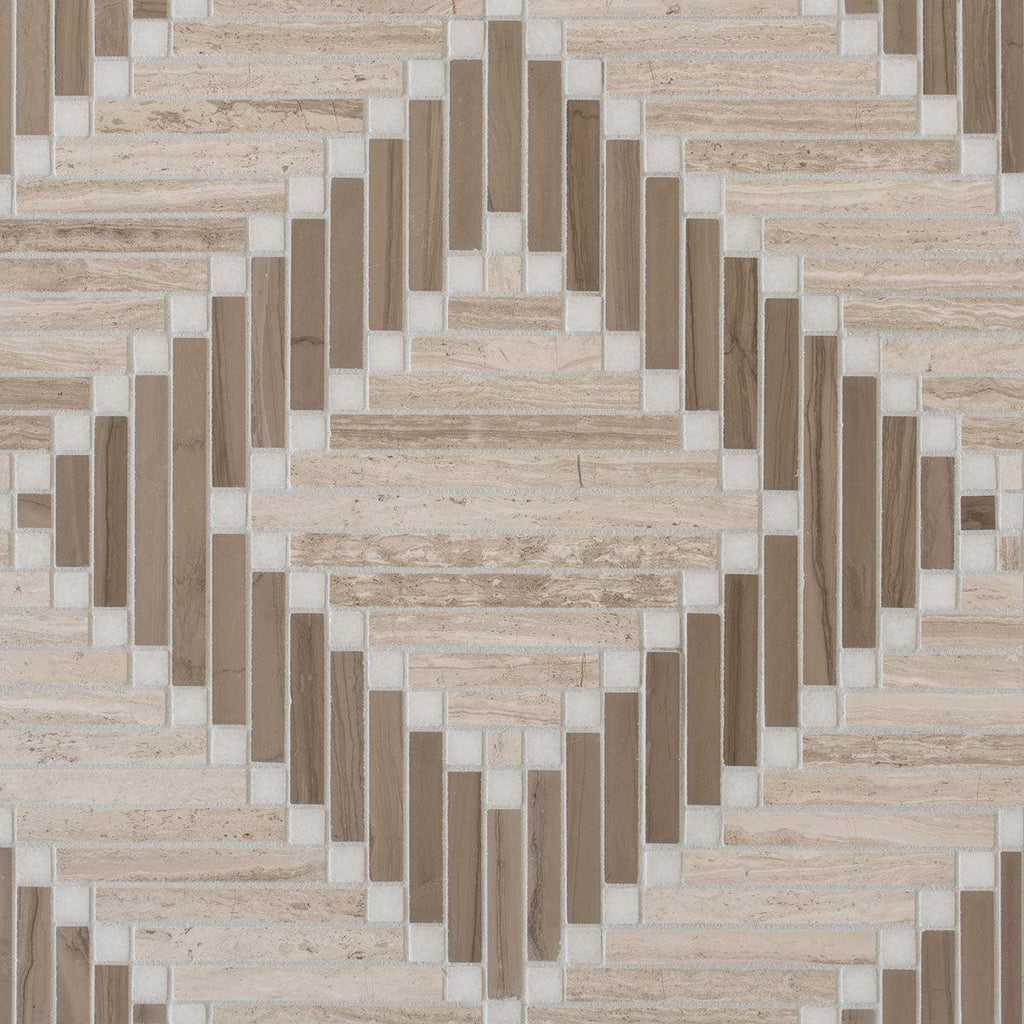 Santorini Geometric Wood Look Marble Mosaic Tile | Tile Club