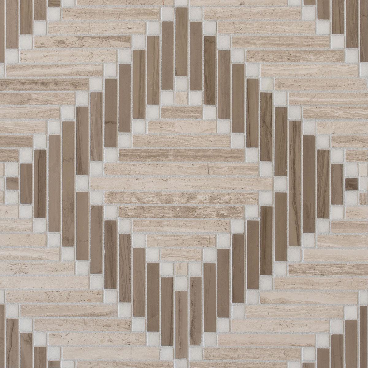 Santorini Geometric Wood Look Marble Mosaic Tile | Tile Club