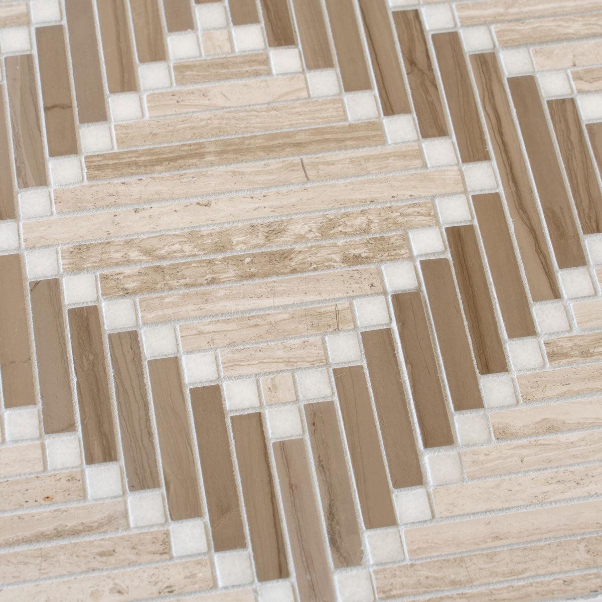 Santorini Geometric Wood Look Marble Mosaic Tile