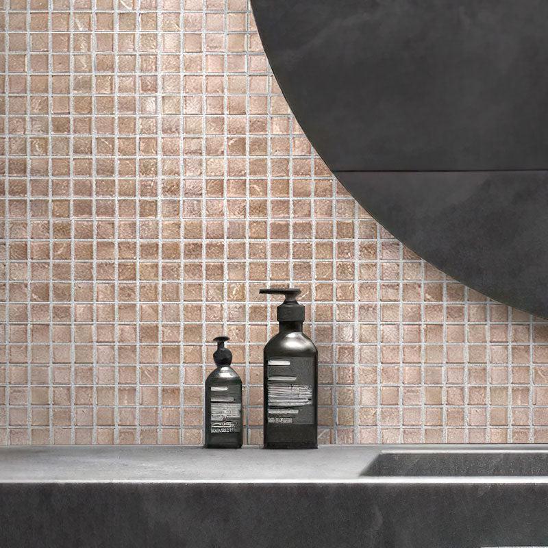 Satin Taupe Squares Glass Tile