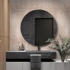 Satin Taupe Squares Glass Tile creates a modern and chic bathroom