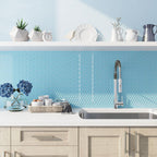 Sea Blue Penny Round Glass Tile Kitchen Backsplash