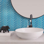 Sea Blue Herringbone Glass Tile