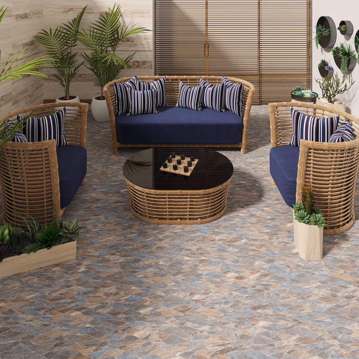 Slate mosaic flooring for an outdoor patio