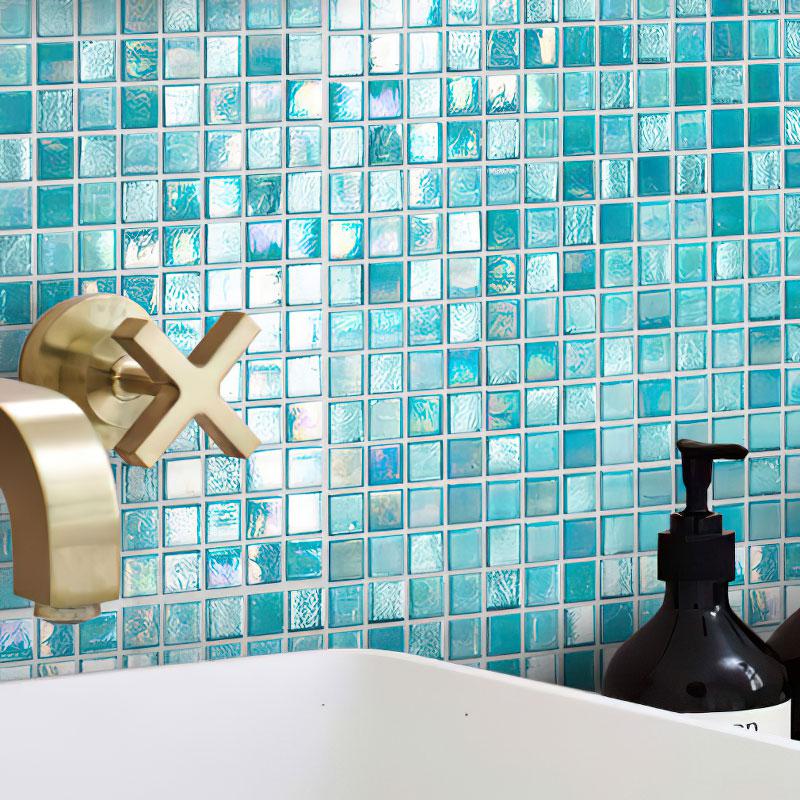 Sea Foam Mixed Squares Glass Tile