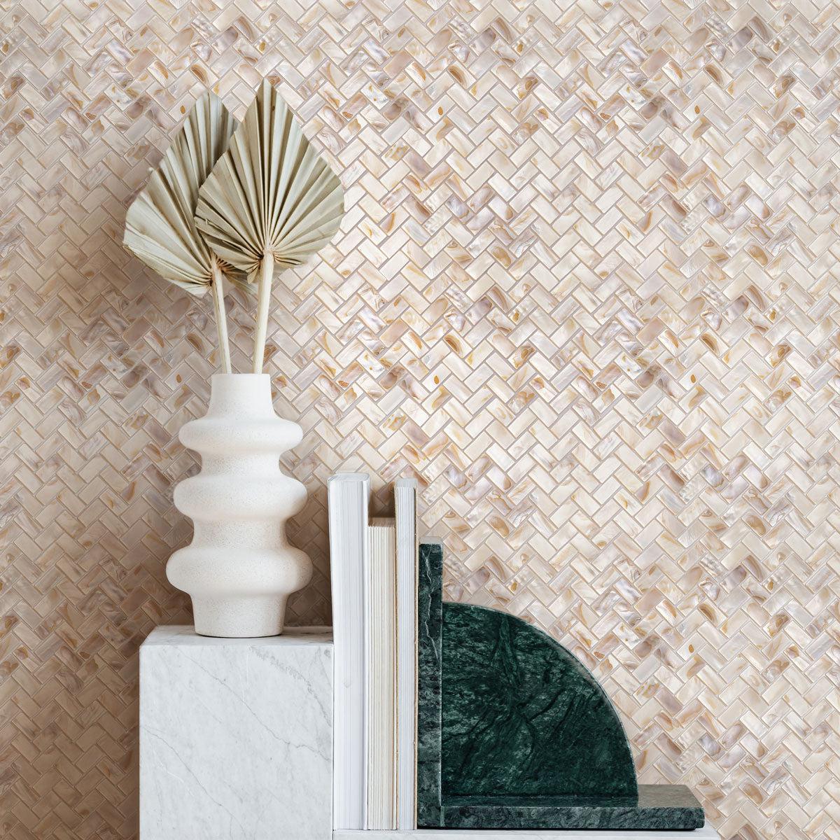 Seashell Dreams Mother of Pearl Herringbone Mosaic Tile