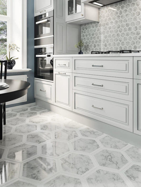 Selo Grand Hexagon Carrara And Thassos Marble Mosaic