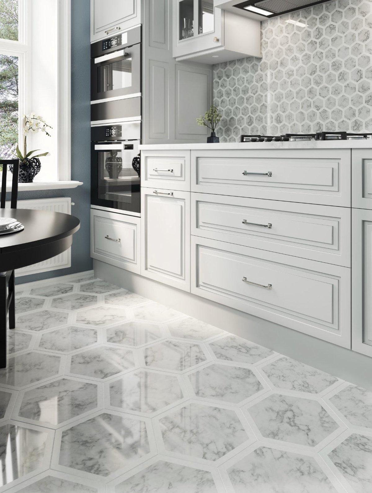 Selo Grand Hexagon Carrara And Thassos Marble Mosaic