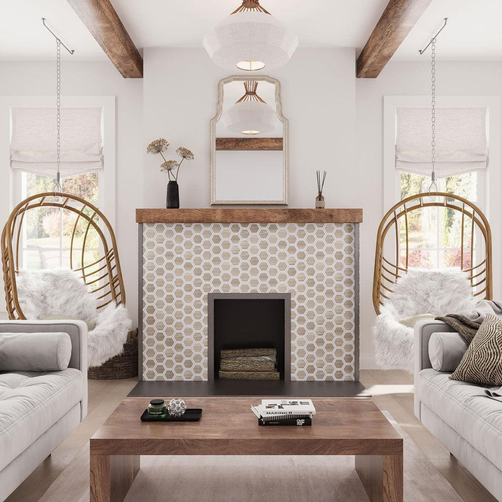 Selo Hex Wooden Beige Marble Mosaic Tile | Tile Club