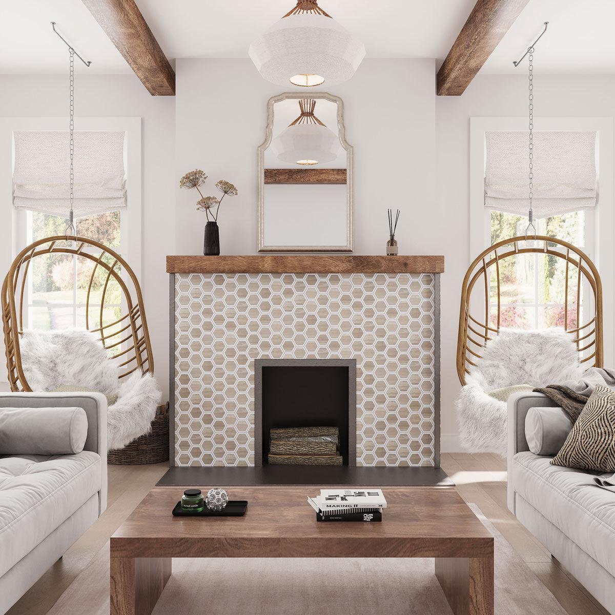 Selo Hex Wooden Beige Marble Mosaic Tile | Tile Club