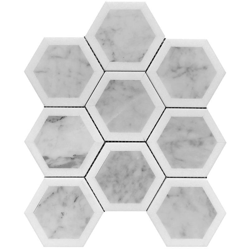 Selo Hexagon Carrara & Thassos Marble Mosaic Tile | Tile Club | Position1