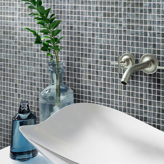 Shaded Blue & Grey Mixed Squares Glass Pool Tile | Tile Club