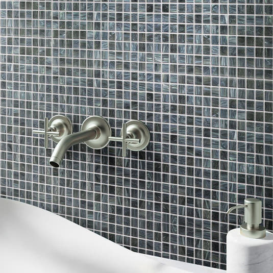 Shaded Blue & Grey Mixed Squares Glass Pool Tile | Tile Club