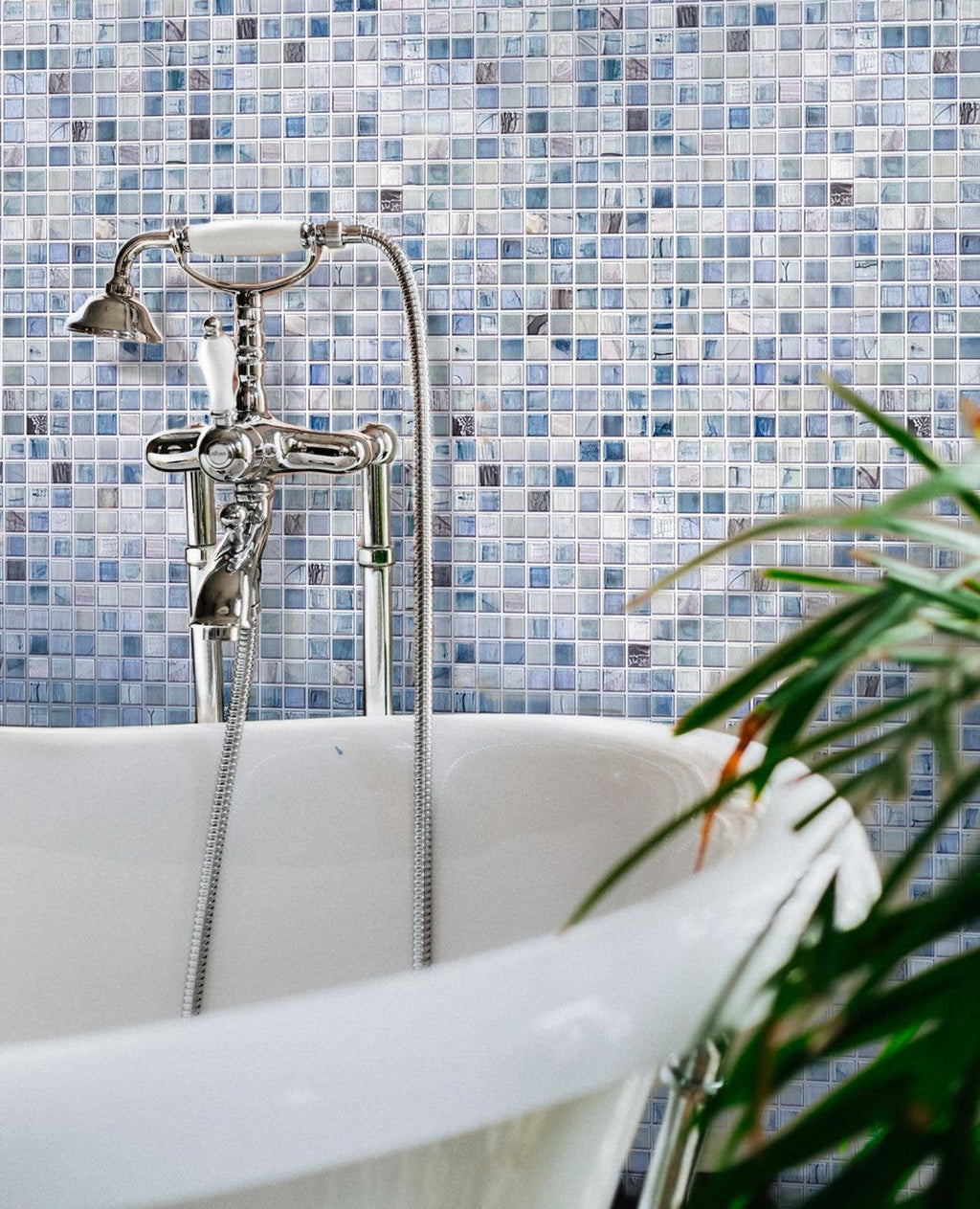 Sheer Azul Blue Mixed Squares Glass Tile Batroom Wall