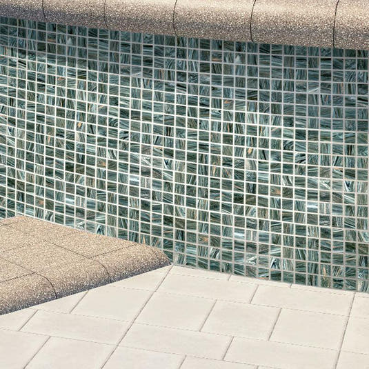 Shimmery Mountain Rock Mixed Squares Glass Pool Tile | Tile Club