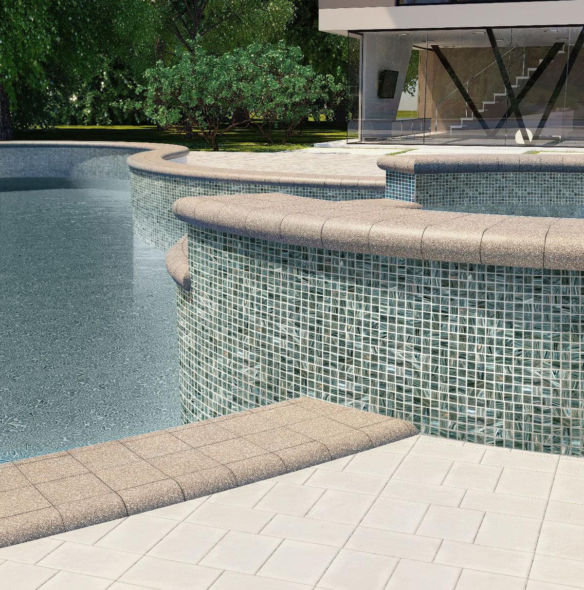 Shimmery Mountain Rock Mixed Squares Glass Pool Tile Outdoor Poolside