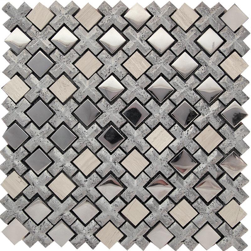 Silver Cross And Mirror Squares Mosaic Tile | Tile Club | 11" x 11" silver mosaic tile mirror