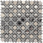 Tile Club Client Install with a Silver Cross And Mirror Squares Mosaic Tile Backsplash for a Wine Bar