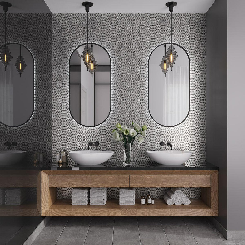 Silver Diamond Glass Mosaic Tile | Tile Club